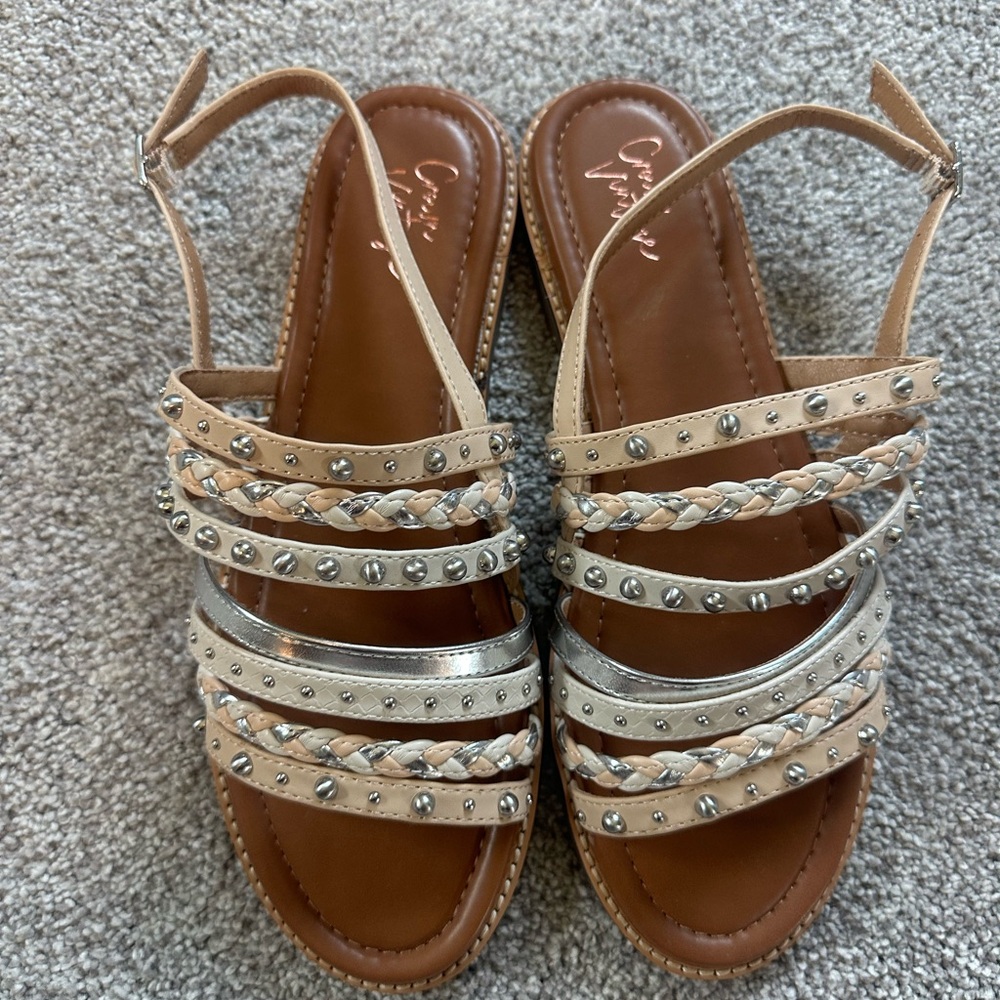 Stylish Silver and Tan Sandals